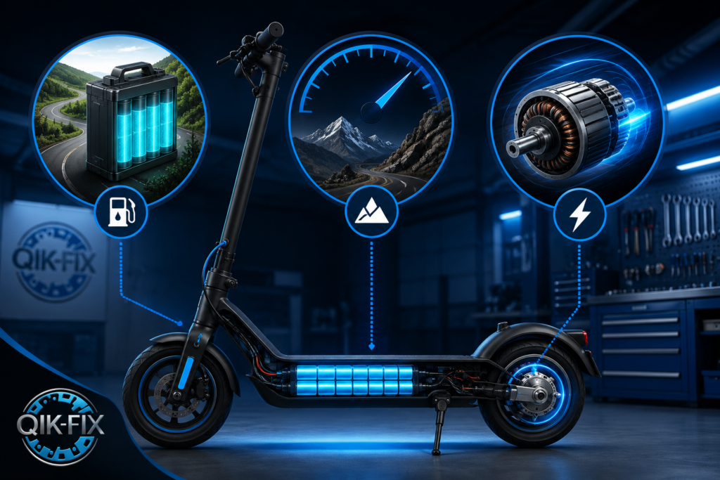 Electric scooter battery and motor power illustration
